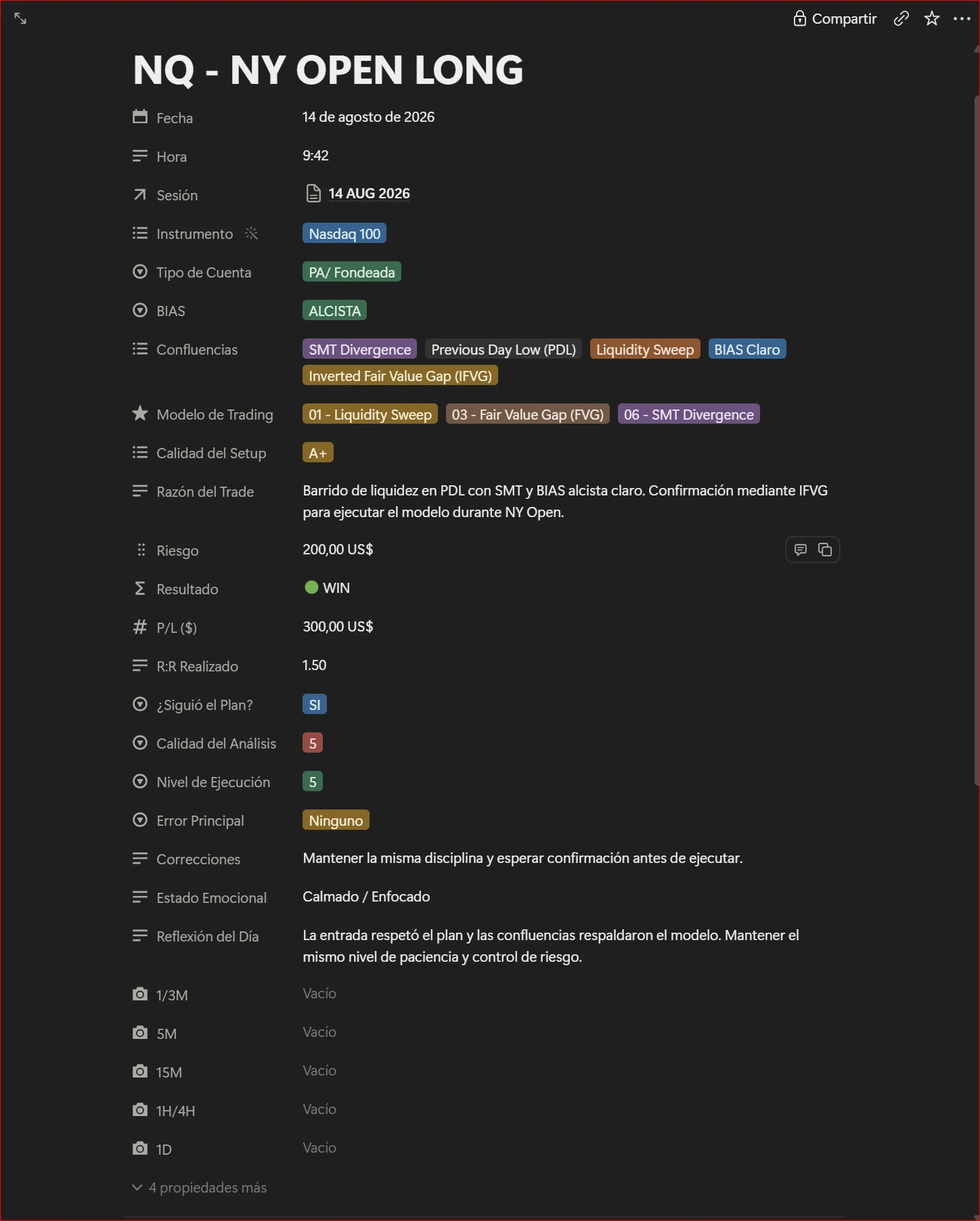 Ficha real de una operación dentro de TAKR V1.0